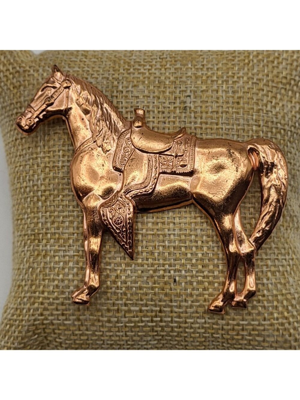 Vintage Pressed Copper Horse Brooch pin Equestrian rodeo Western